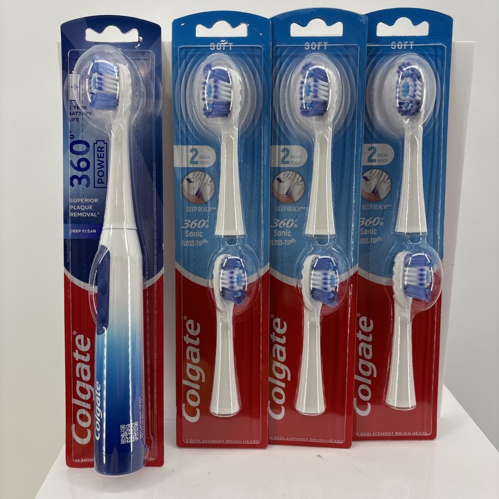 Colgate 360 Power Deep Clean Toothbrush & 6 Sonic Floss-Tip Brush Rep Heads Soft